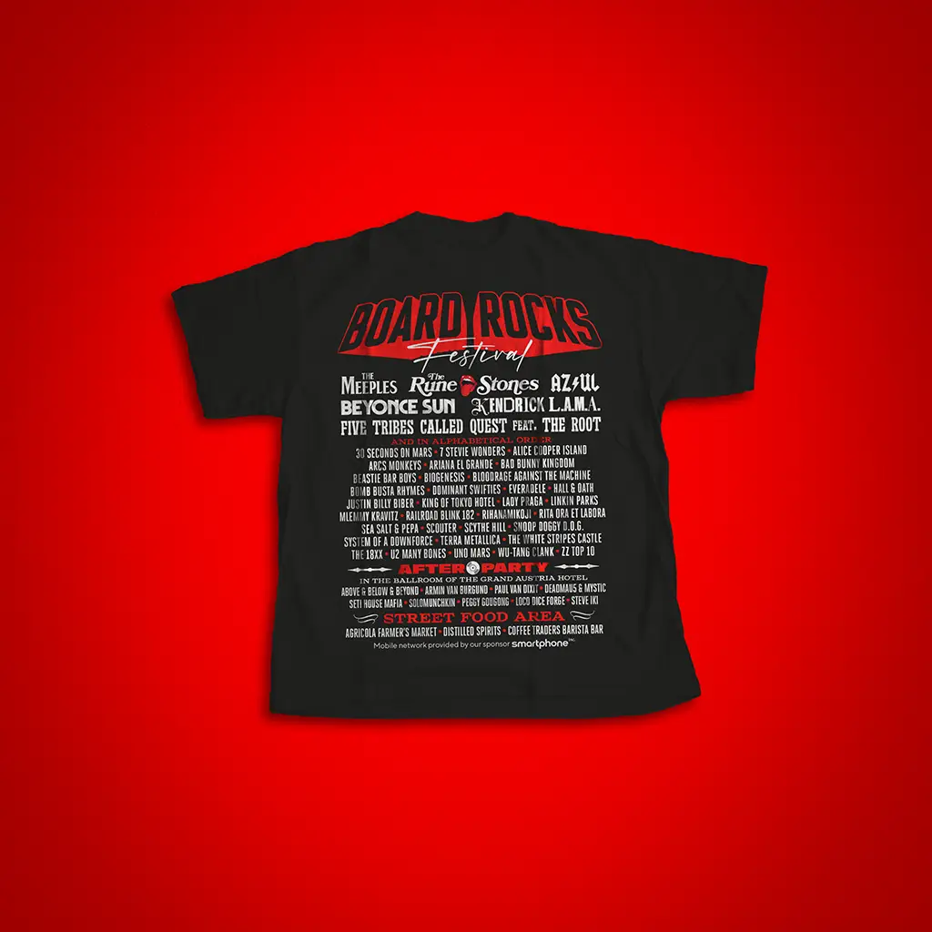 Board Rocks ist das größte Musikevent der Geschichte. Und dieses Shirt sagt: „Ich war dabei“