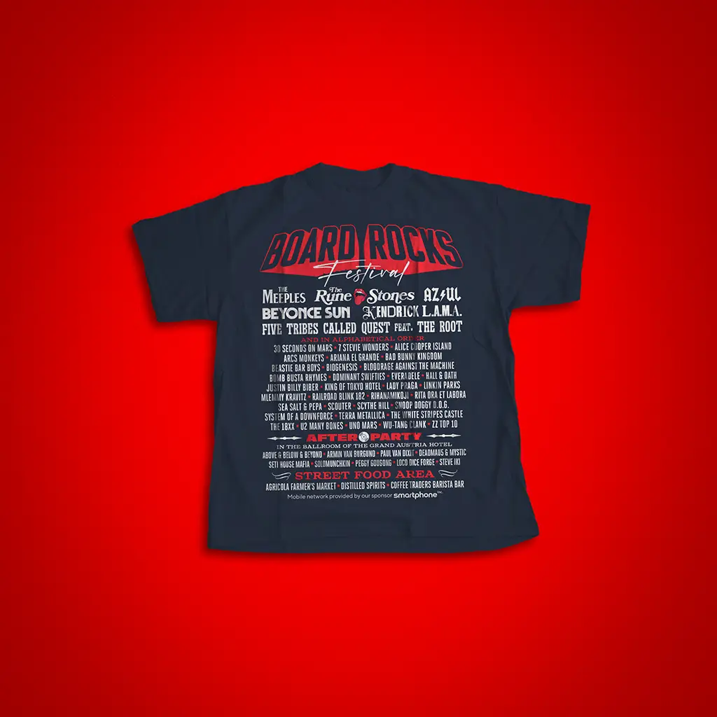 Board Rocks ist das größte Musikevent der Geschichte. Und dieses Shirt sagt: „Ich war dabei“